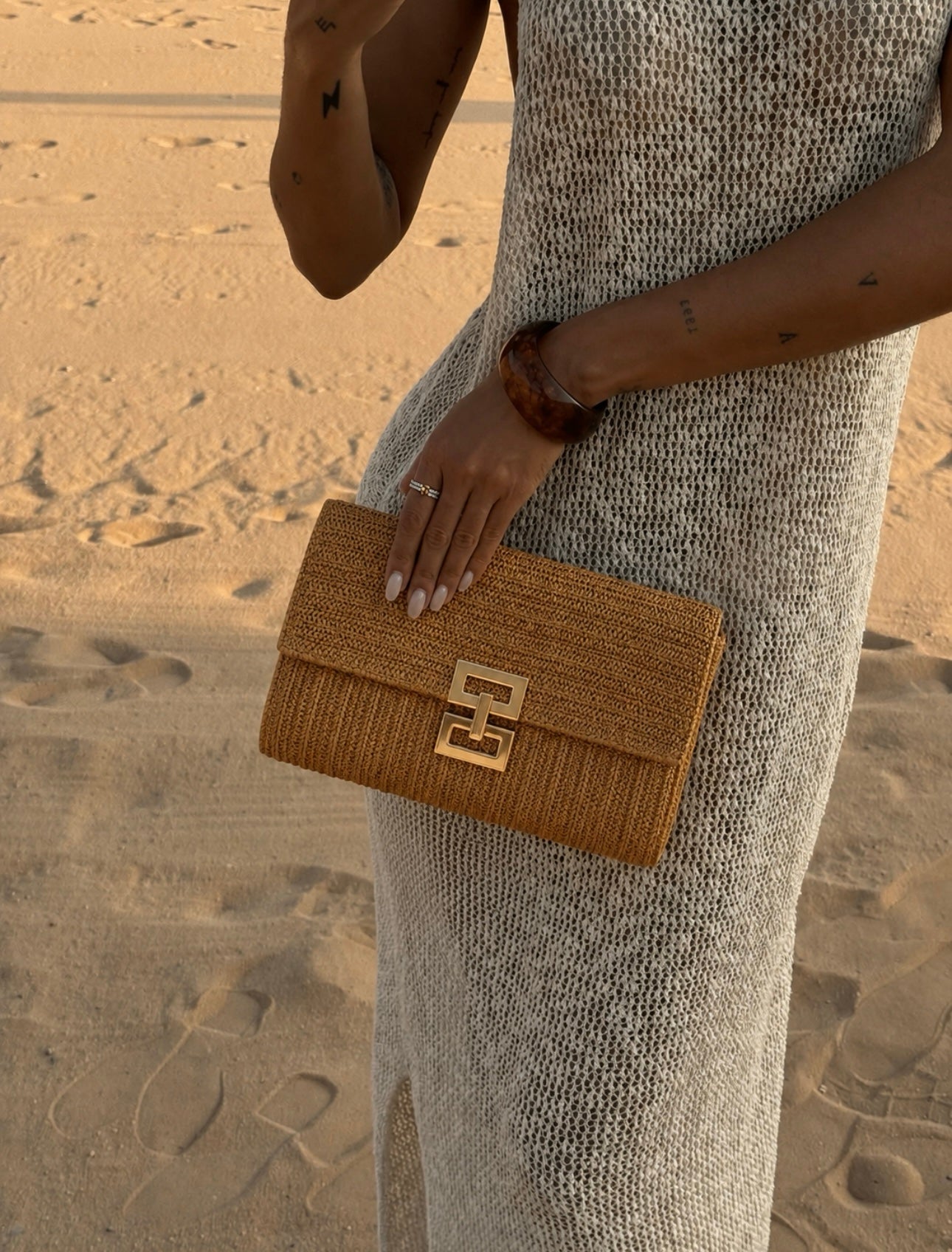 Textured Straw Clutch